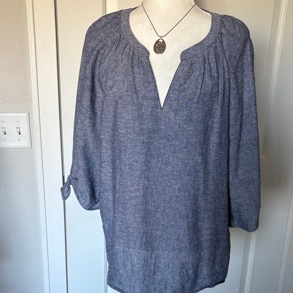 Jones New York Heathered Blue Tunic Top